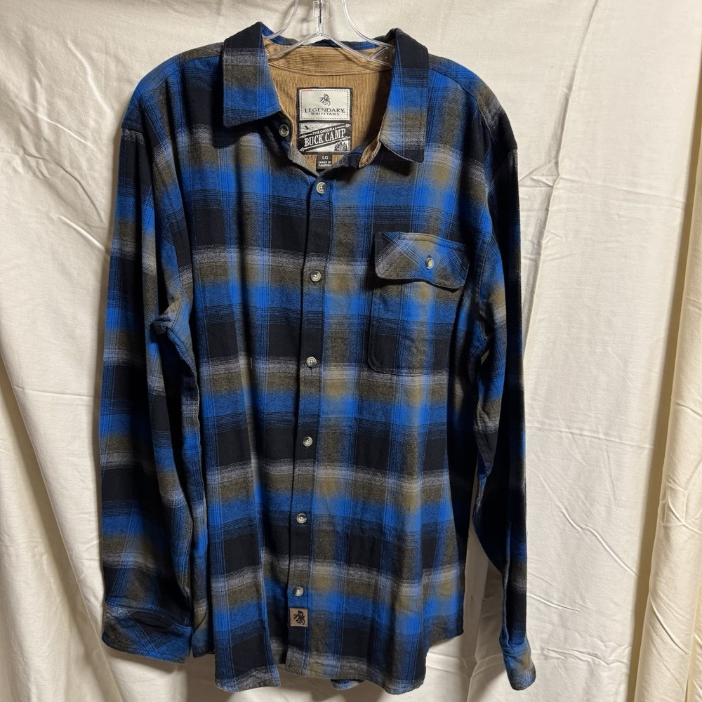 Legendary Whitetails Shirt Mens XL Blue Plaid Flannel Long Sleeve Button Up